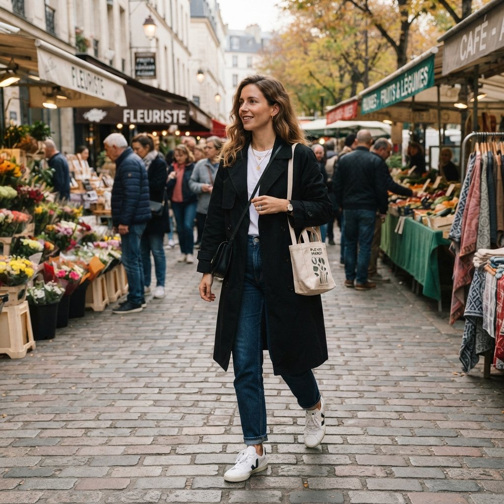 Black Trench Coat Outfit and Sneakers Ideas