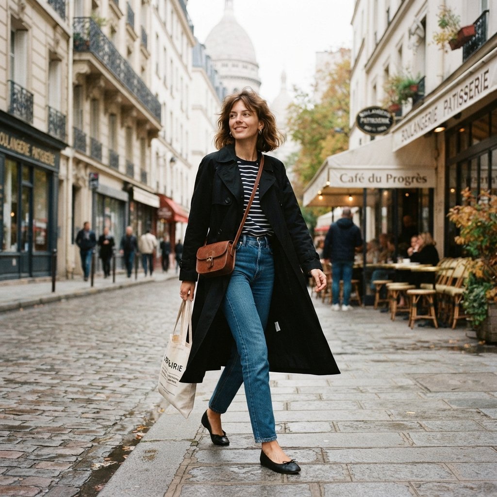 French Girl Black Trench Coat Outfit Ideas