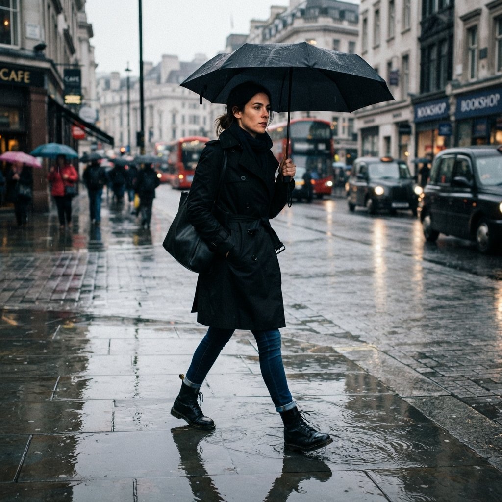 Black Trench Coat Rainy Day Outfit Ideas