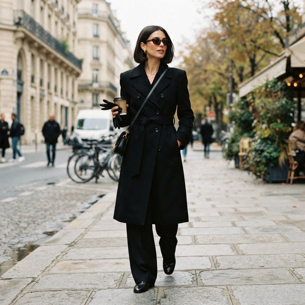 Black Trench Coat Belted Outfit Ideas