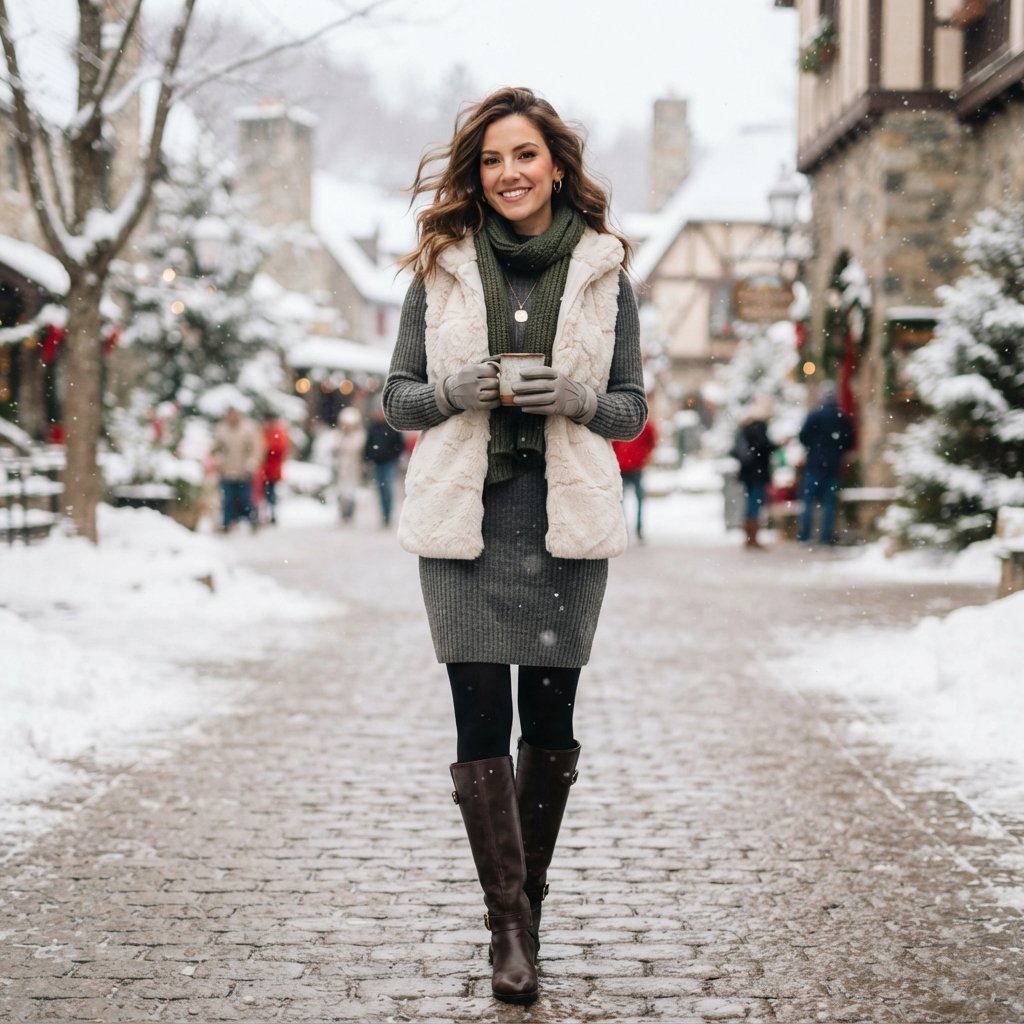 27 Best Christmas Outfit Ideas for Women This Holiday Season 16 Faux Fur Vest Outfit Ideas