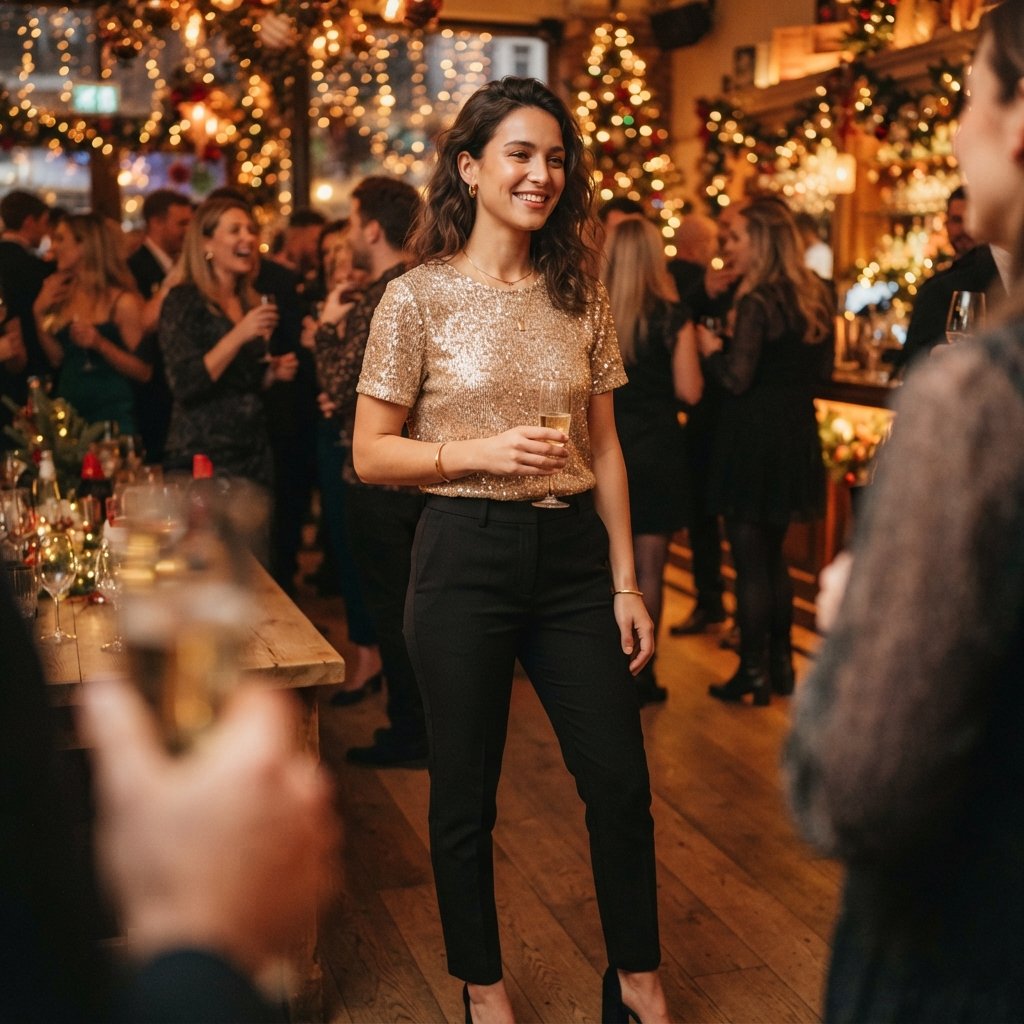 27 Best Christmas Outfit Ideas for Women This Holiday Season 7 Sequin Top Outfit Ideas