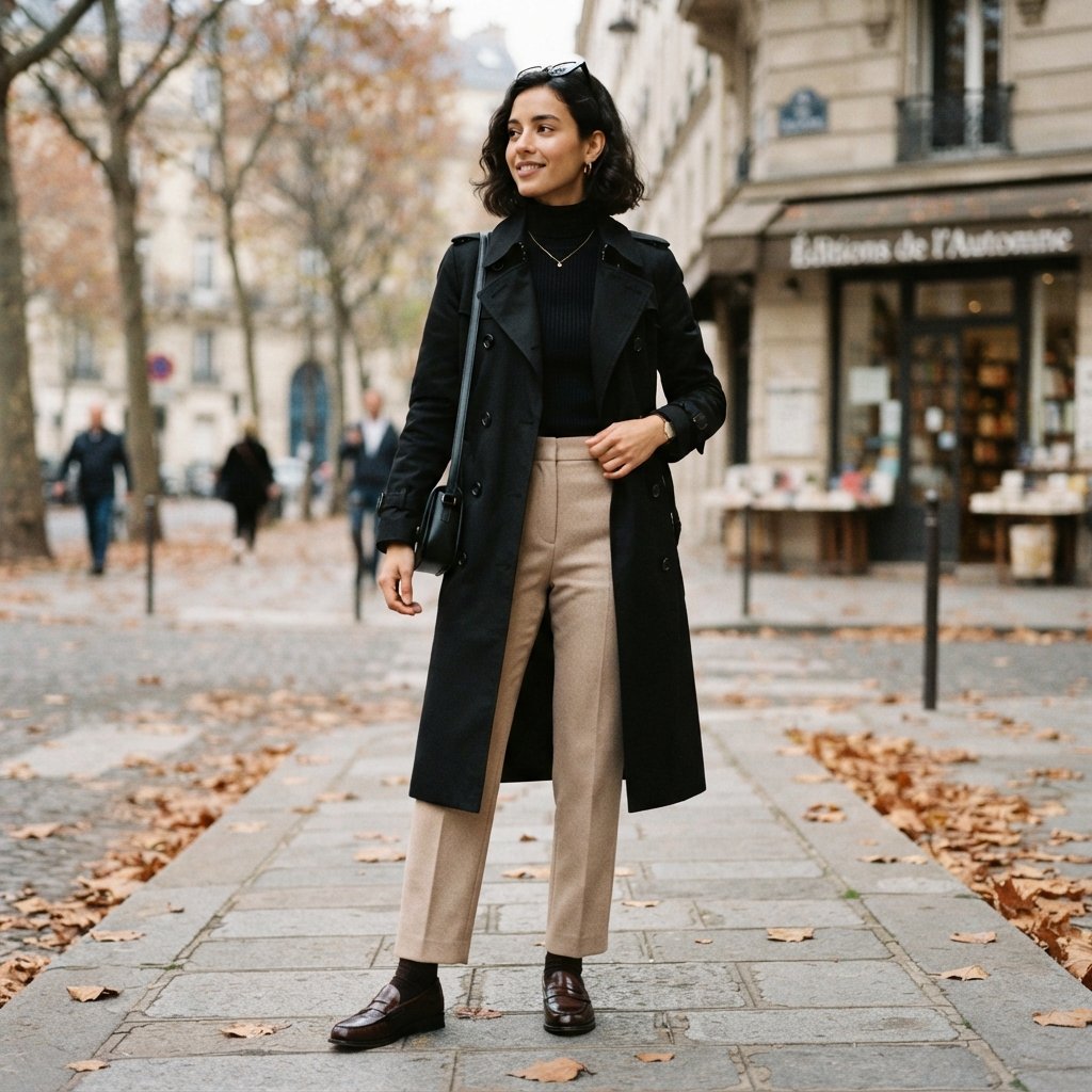 Black Trench Coat Outfit and Turtleneck Ideas