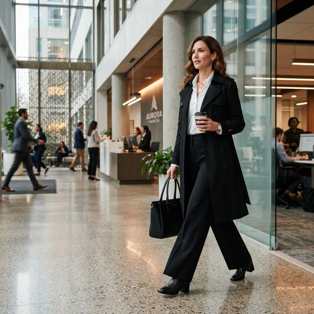 Black Trench Coat Outfit Office Ideas