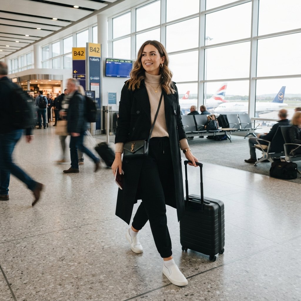 Black Trench Coat Airport Outfit Ideas