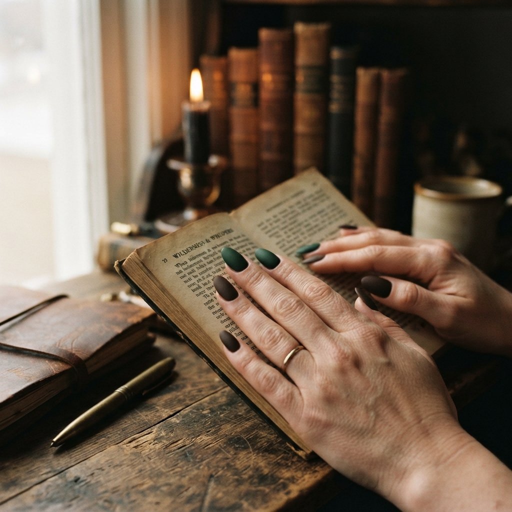 24 November Nails Almond Looks Worth Saving This Fall 22 Dark Academia Nail Ideas