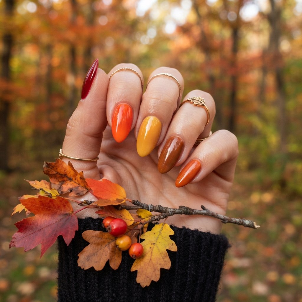 24 November Nails Almond Looks Worth Saving This Fall 15 Autumn Leaf Almond Nail Ideas