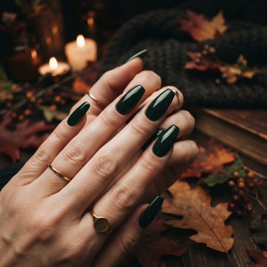 November Nail Ideas: 24 Cozy Fall Looks to Try 5 Deep Green Nail Ideas