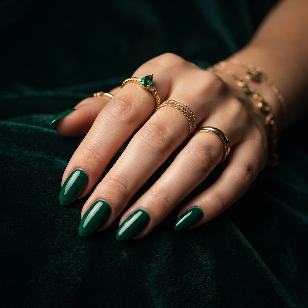 25 Best November Nail Colors Ideas for Every Skin Tone 7 Emerald Green November Nail Colors Ideas