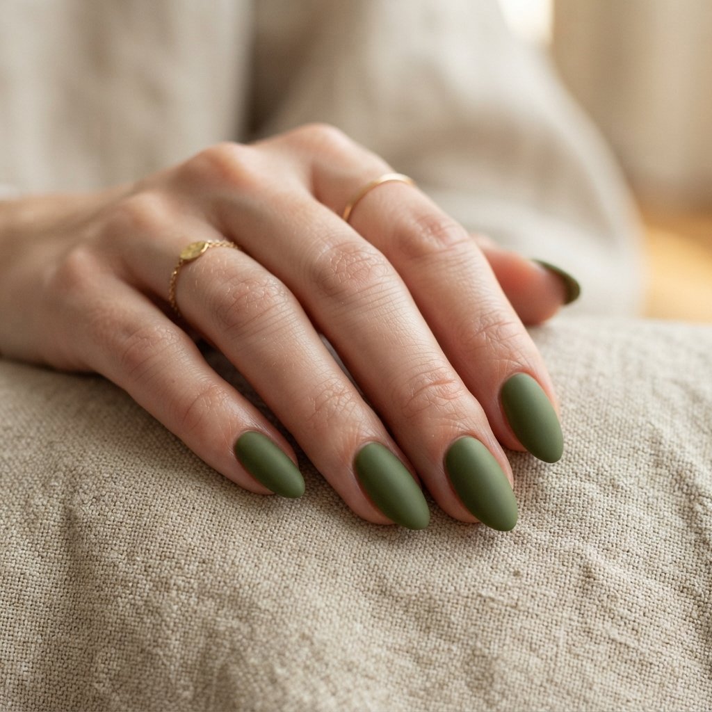 25 Best November Nail Colors Ideas for Every Skin Tone 6 Olive Green November Nail Colors Ideas