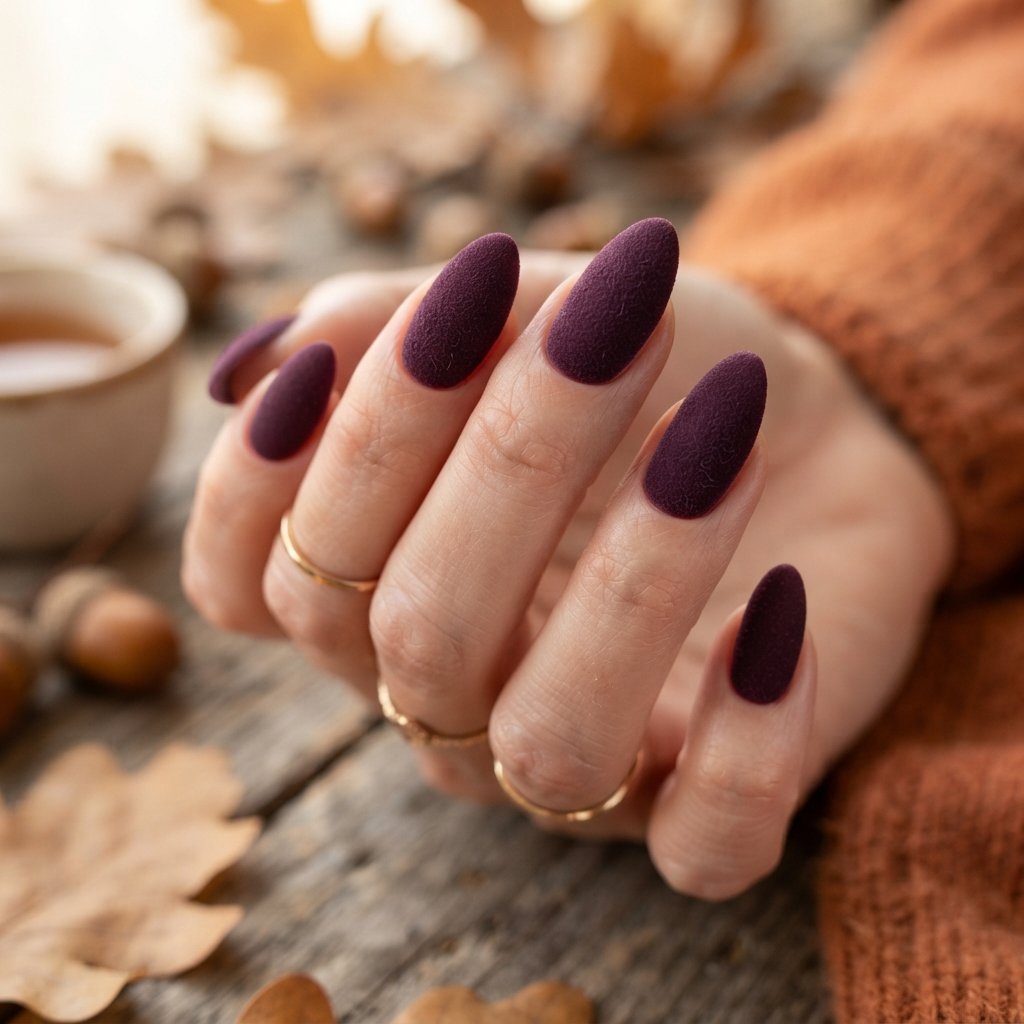 24 November Nails Almond Looks Worth Saving This Fall 24 Velvet Finish Almond Nail Ideas