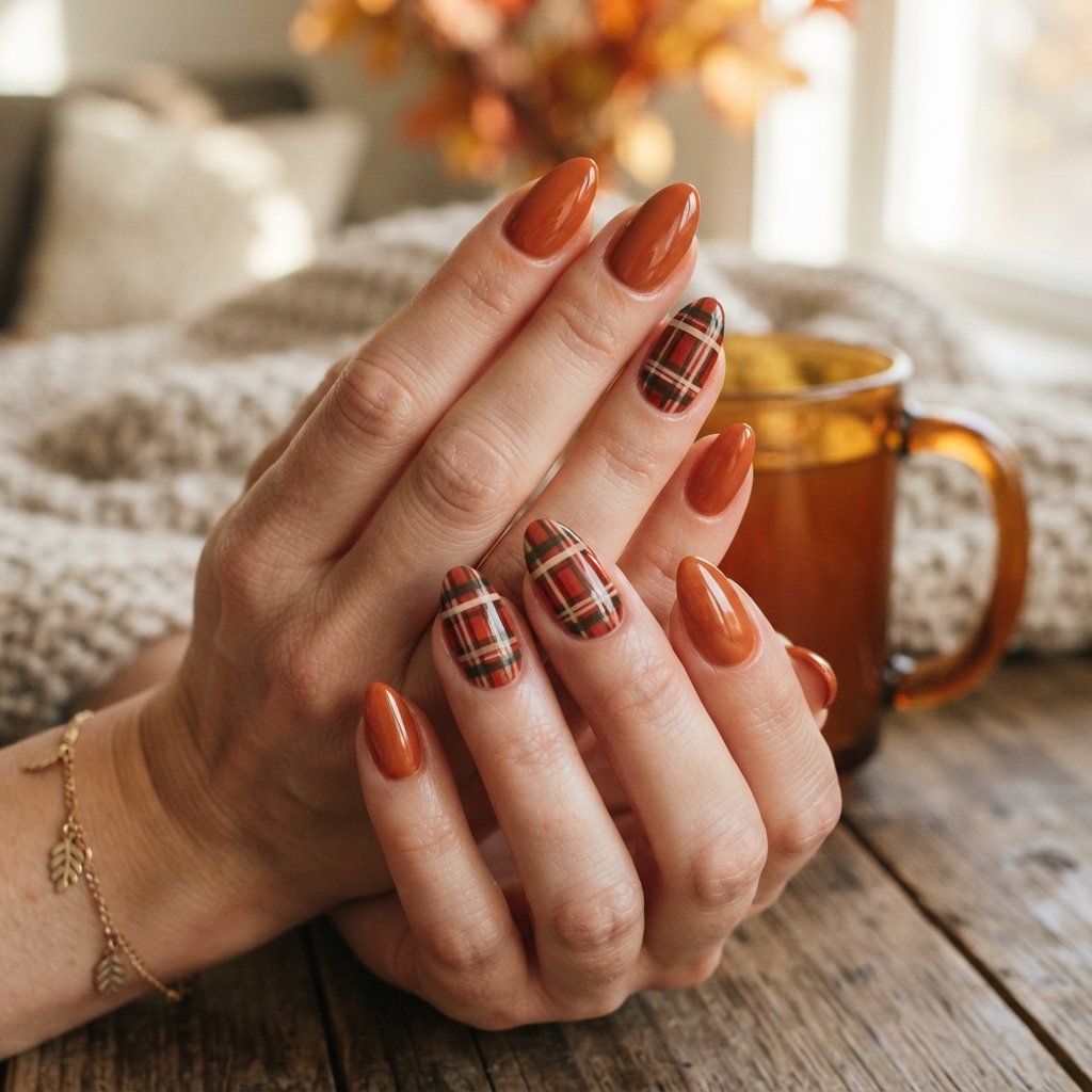 November Nail Ideas: 24 Cozy Fall Looks to Try 7 Plaid Nail Art Ideas
