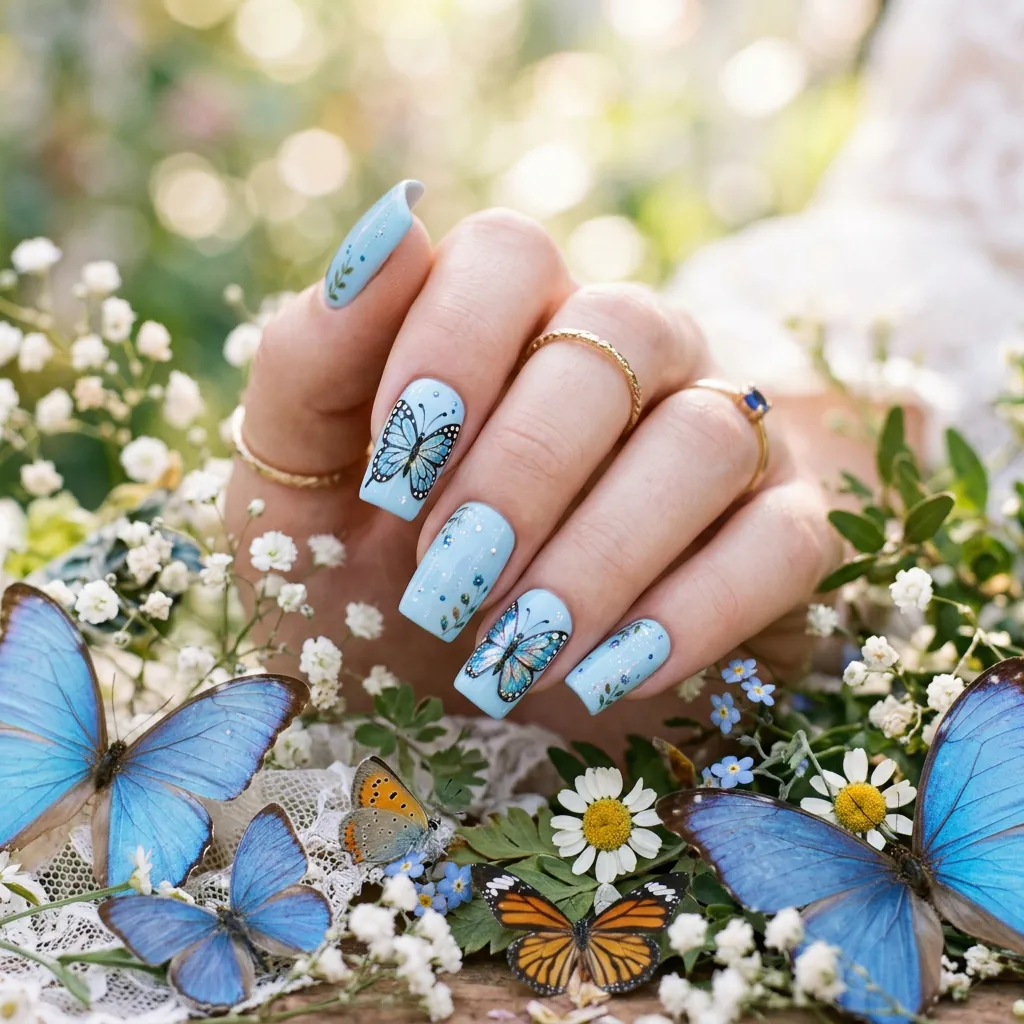 Nails Blue: 30 Stunning Designs You'll Obsess Over 9 Blue Butterfly Nail Design
