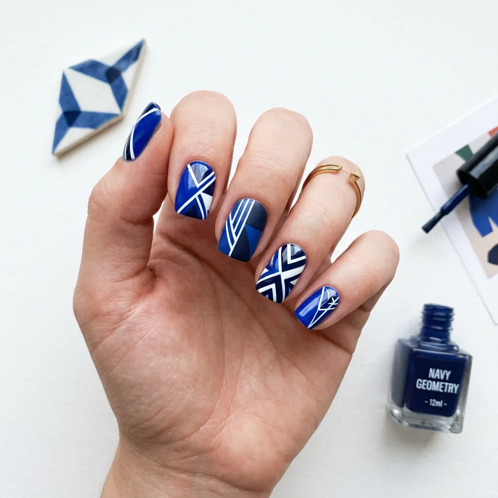 Nails Blue: 30 Stunning Designs You'll Obsess Over 23 Blue Geometric Nail Design