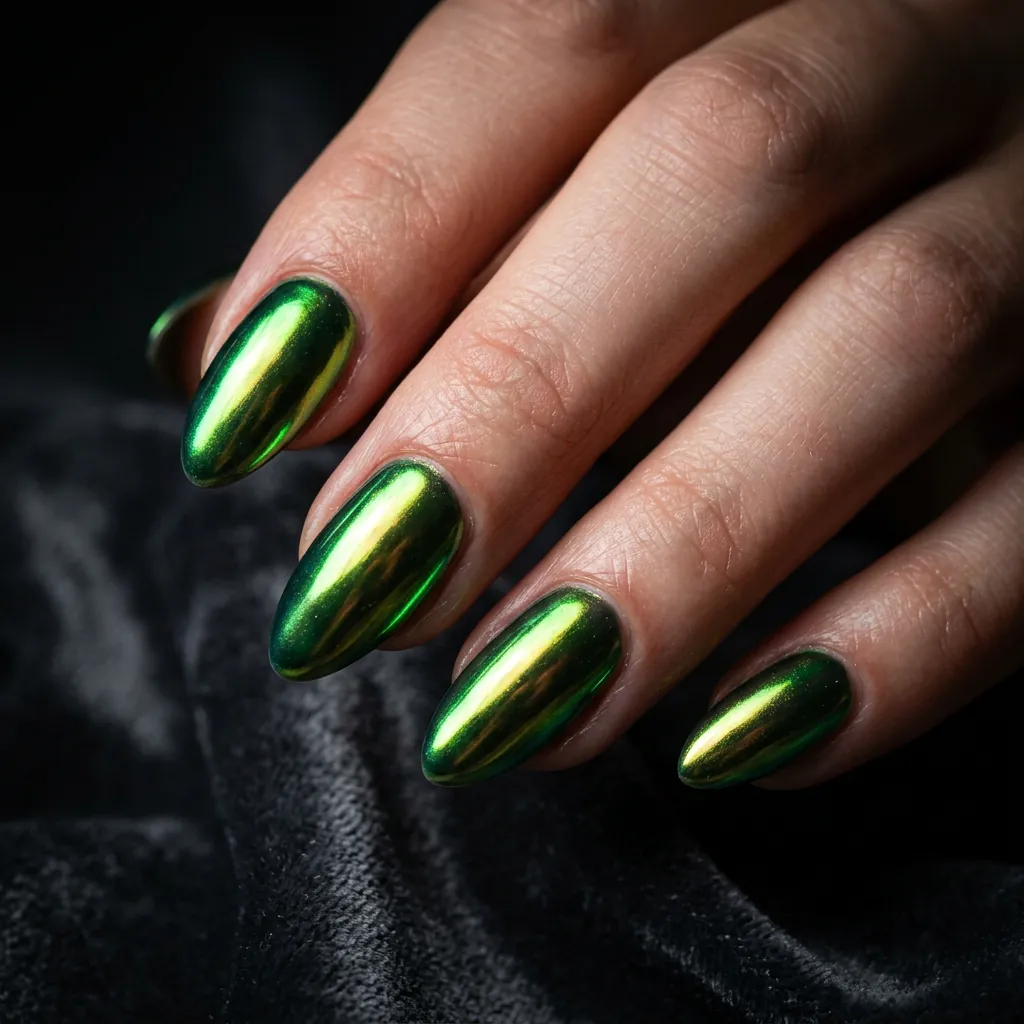 Nails Green Ideas: 30 Creative Looks to Inspire Your Next Manicure 9 Nails Green Chrome and Metallic Ideas