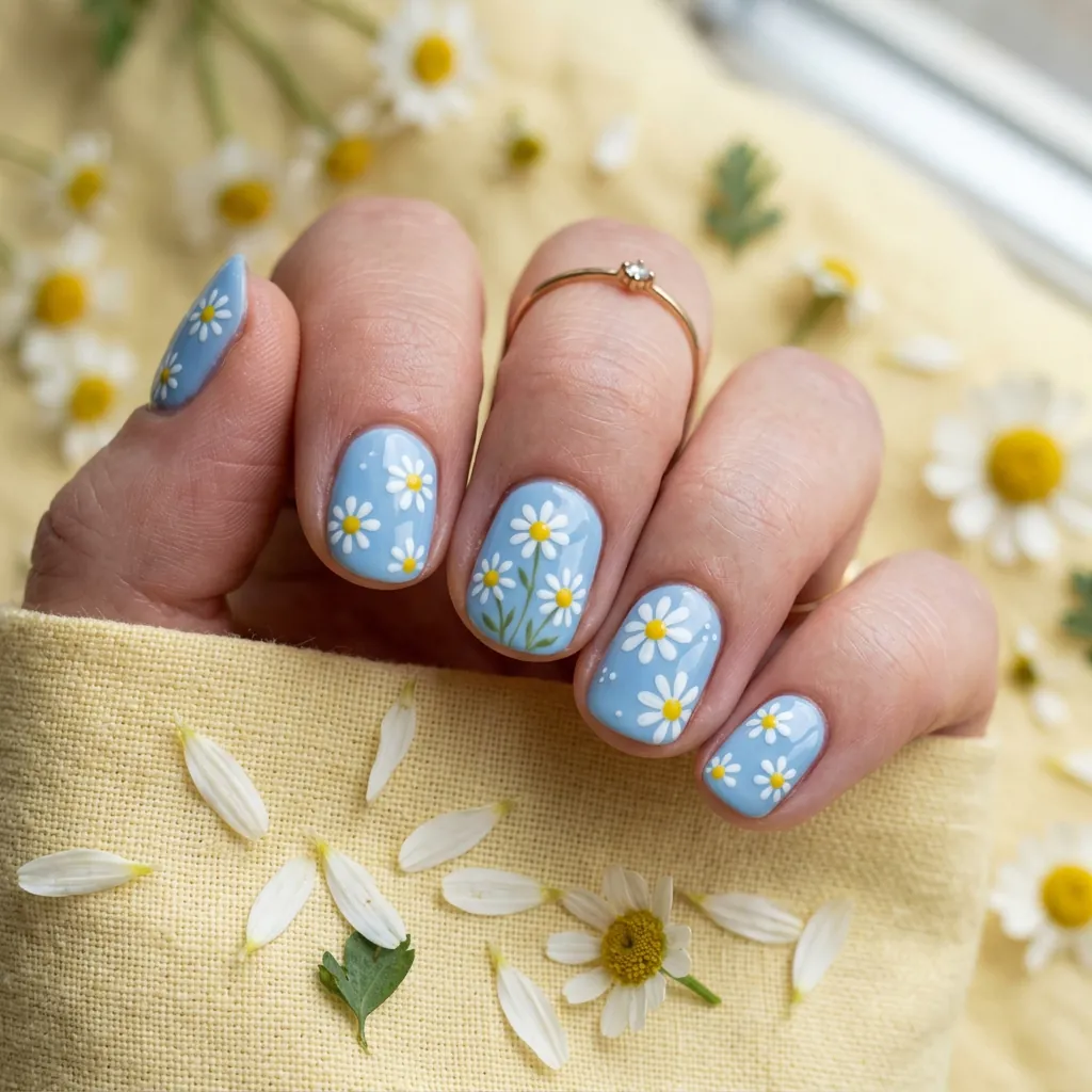 Daisy Print Colorful Spring Nails