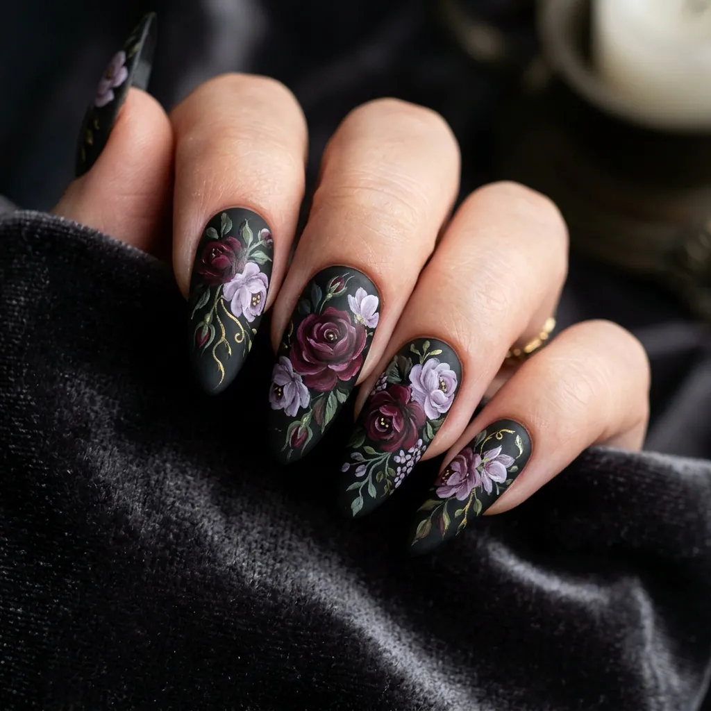 Nails Cute Ideas: 30 Stunning Looks to Spark Your Next Manicure 25 Dark Floral Nail Ideas
