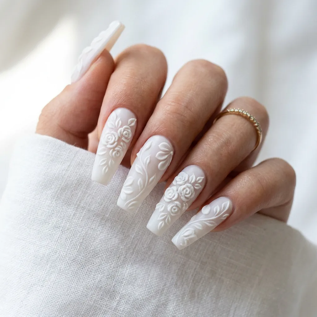 Classy Spring Nails With Floral Embossing