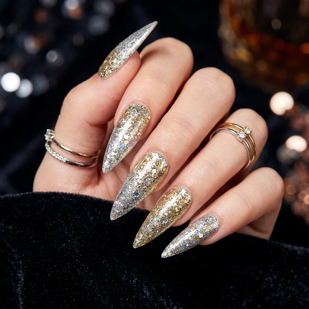 Glitter Stiletto Nails Ideas