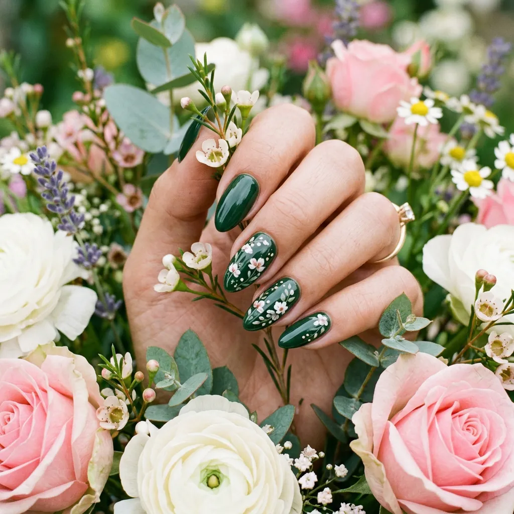 Nails Green Ideas: 30 Creative Looks to Inspire Your Next Manicure 7 Nails Green Floral Art Ideas