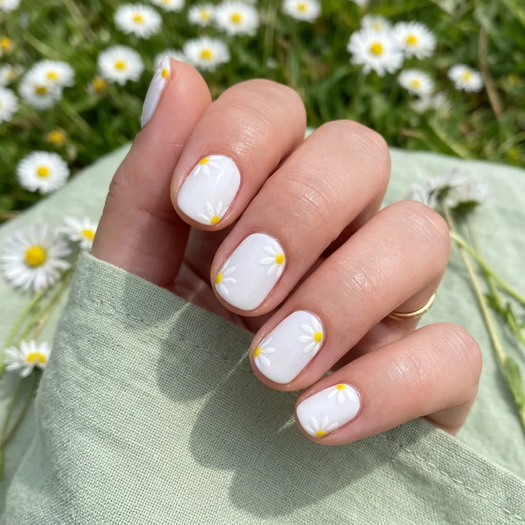 Classy Spring Nails With Daisy Art