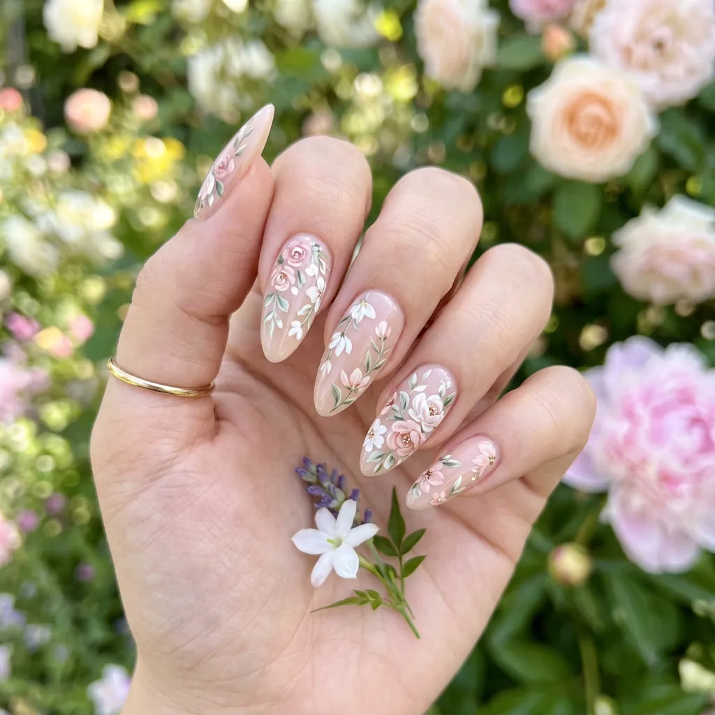 Classy Spring Nails With Floral Prints