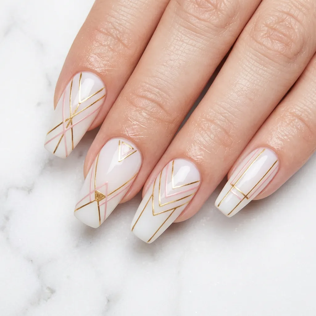 Classy Spring Nails With Geometric Lines
