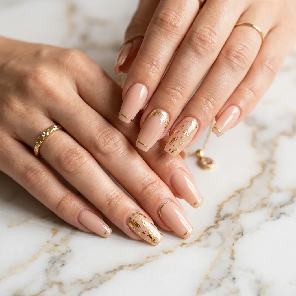 Classy Spring Nails With Gold Details