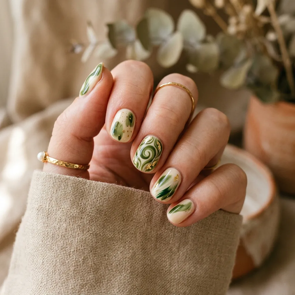 Nails Green Ideas: 30 Creative Looks to Inspire Your Next Manicure 15 Nails Green Swirl and Abstract Art Ideas
