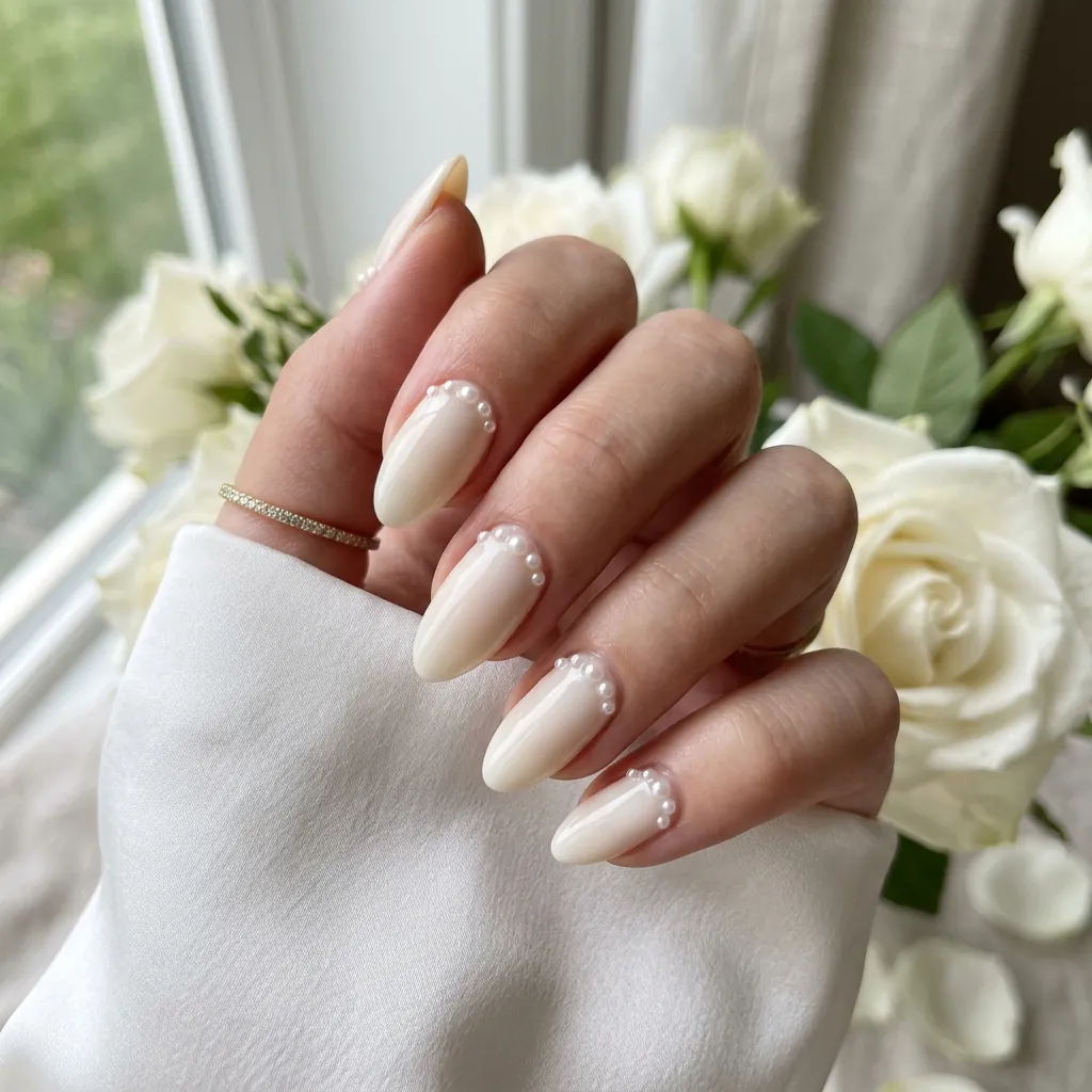 Classy Spring Nails With Pearl Accents