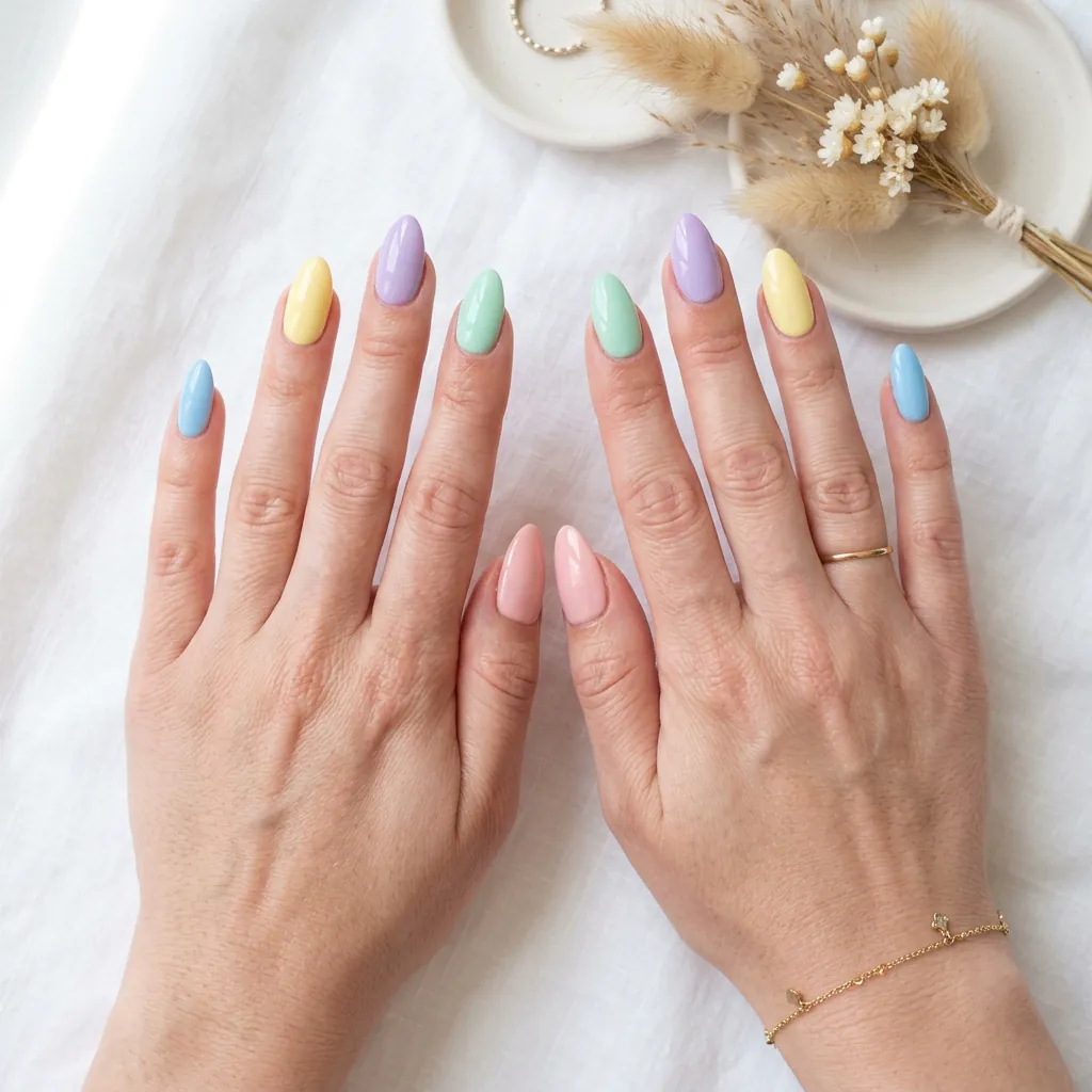Pastel Rainbow Colorful Spring Nails Idea
