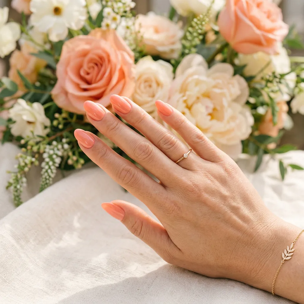 Classy Spring Nails With Peach Tones