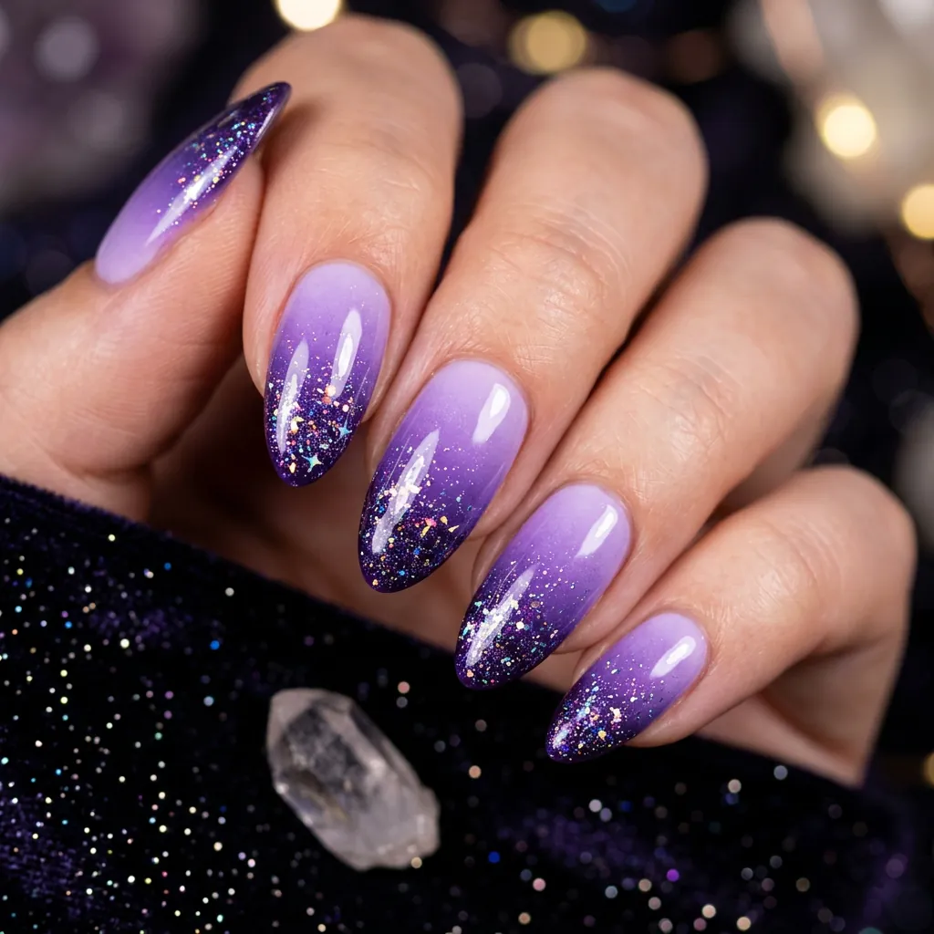 Nails Purple Ideas: 30 Stunning Looks for Every Shade and Style 28 Purple Ombre and Glitter Nails Ideas
