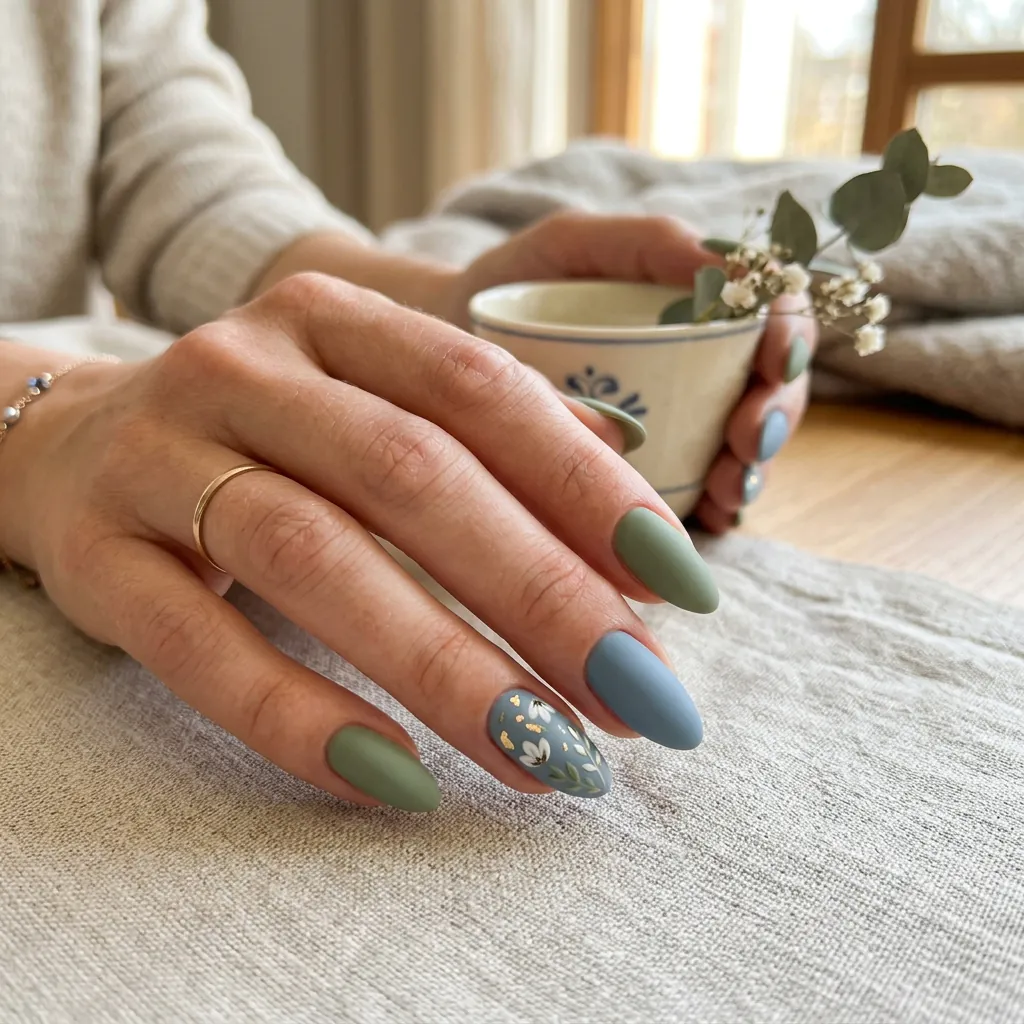 Nails Blue: 30 Stunning Designs You'll Obsess Over 31 Sage and Blue Nail Combination