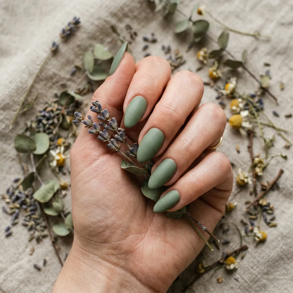 Classy Spring Nails With Sage Green