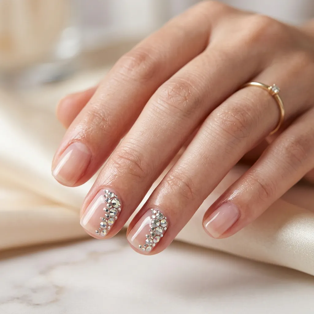 Nails Short Designs with Rhinestones Ideas