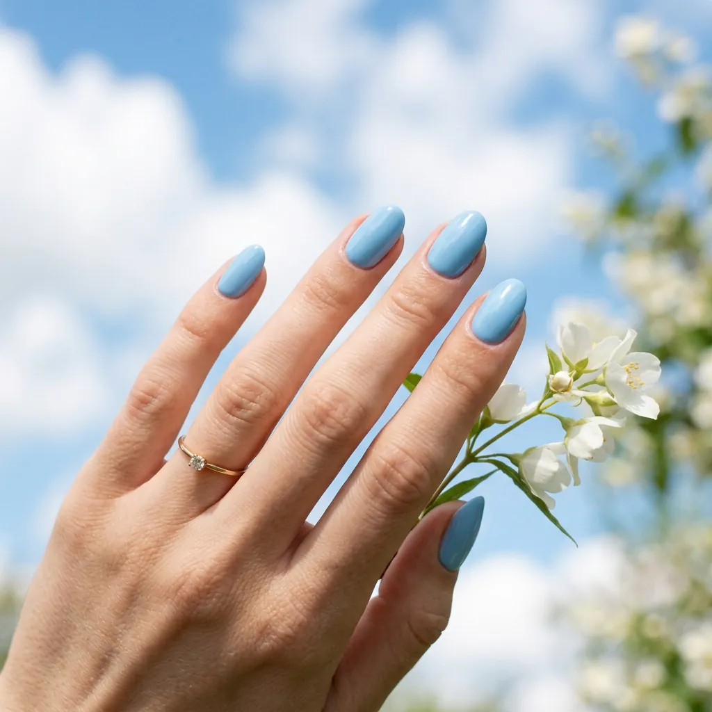 Classy Spring Nails With Sky Blue