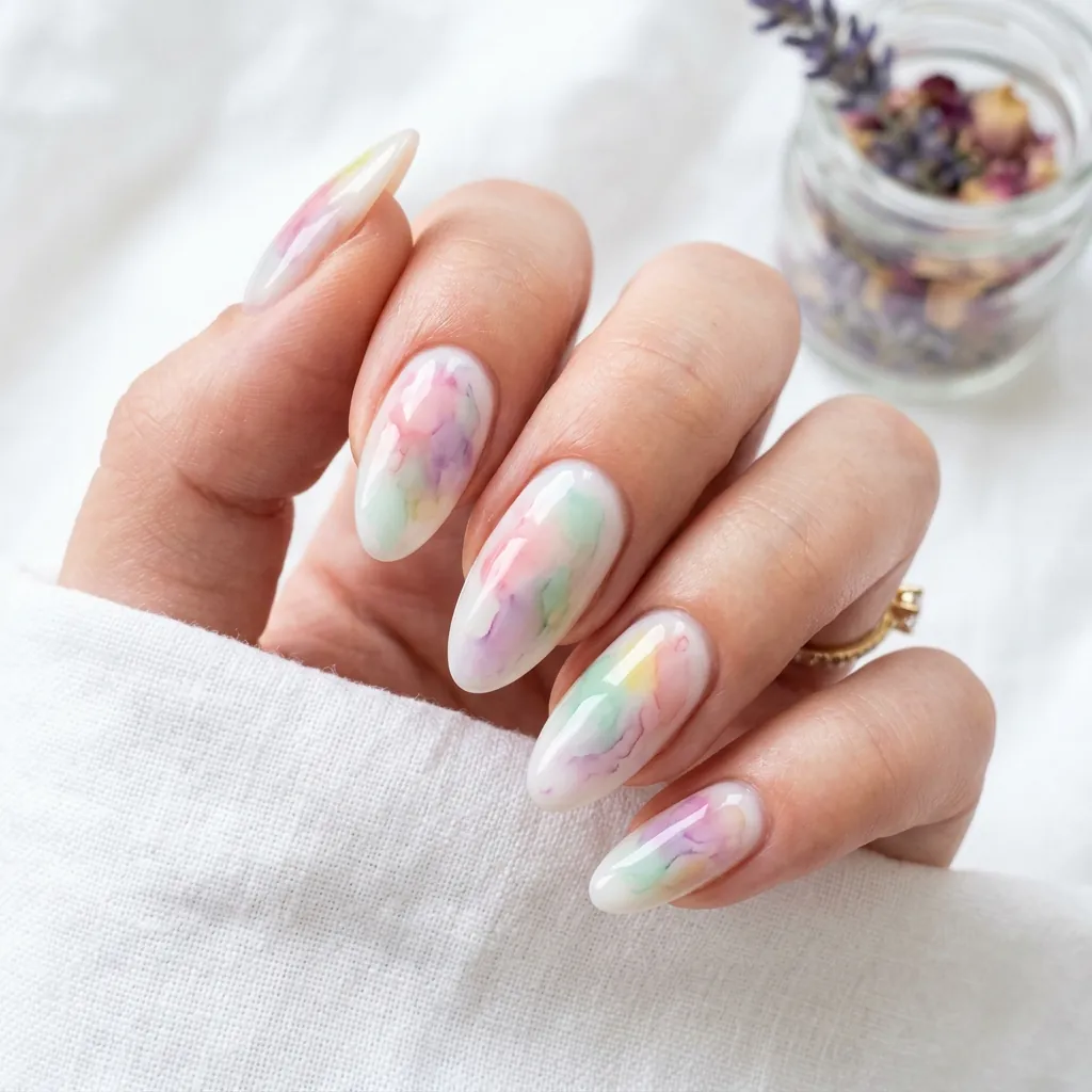Classy Spring Nails With Watercolor Effect
