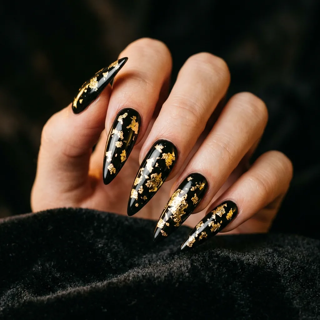 Stiletto nails with gold foil 202605220217