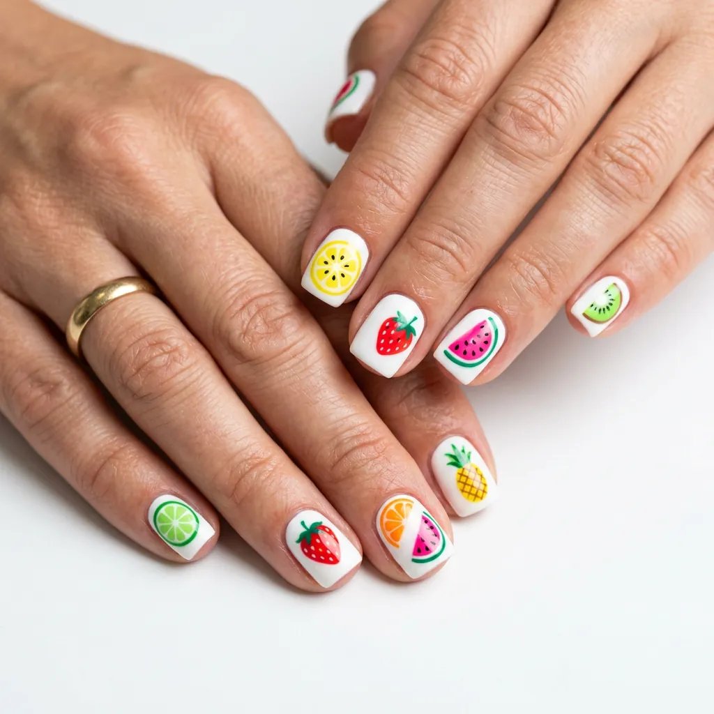 Tropical Fruit Colorful Spring Nails