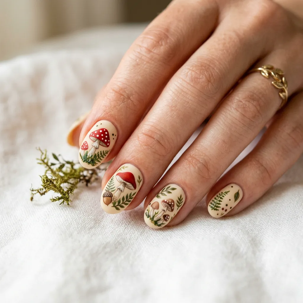 Nails Cute Ideas: 30 Stunning Looks to Spark Your Next Manicure 27 Woodland Mushroom Nail Ideas