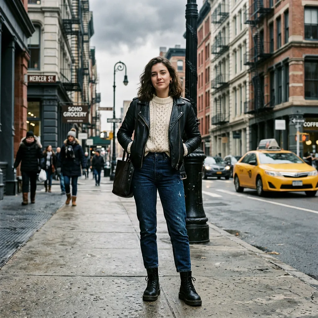 30 NYC Winter Outfits Ideas: Trendy Looks for the Cold Season 15 Leather Jacket and Knitwear Combination