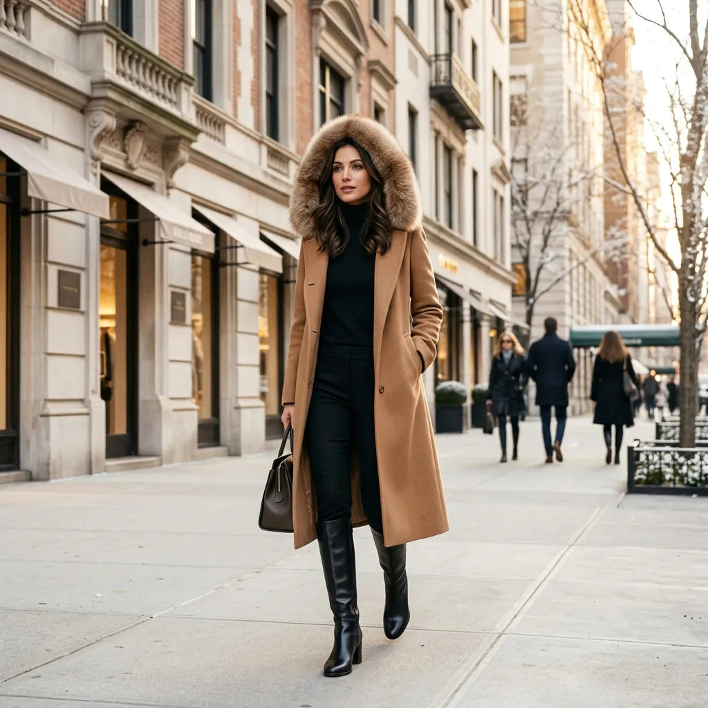 30 NYC Winter Outfits Ideas: Trendy Looks for the Cold Season 17 Luxe Fur-Trim Cold Weather Outfit