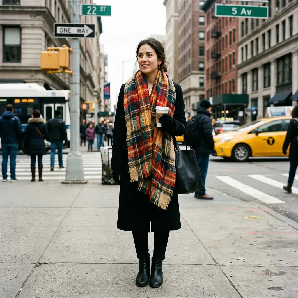 30 NYC Winter Outfits Ideas: Trendy Looks for the Cold Season 18 Statement Scarf and Neutral Base Outfit