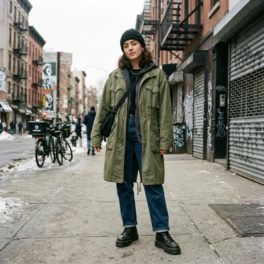 30 NYC Winter Outfits Ideas: Trendy Looks for the Cold Season 24 Downtown Cool Utility Coat Outfit