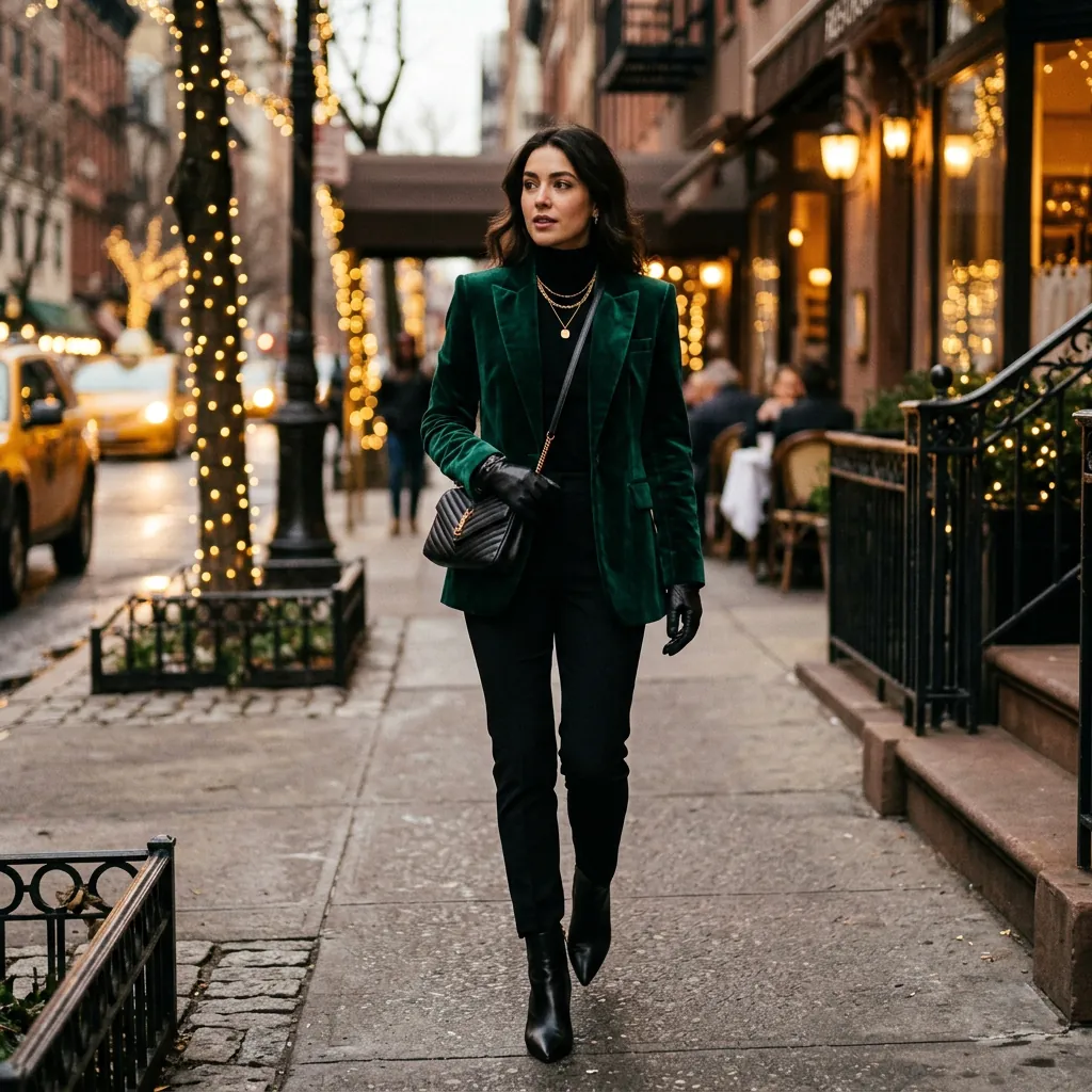 30 NYC Winter Outfits Ideas: Trendy Looks for the Cold Season 28 Velvet and Rich Texture Winter Outfit