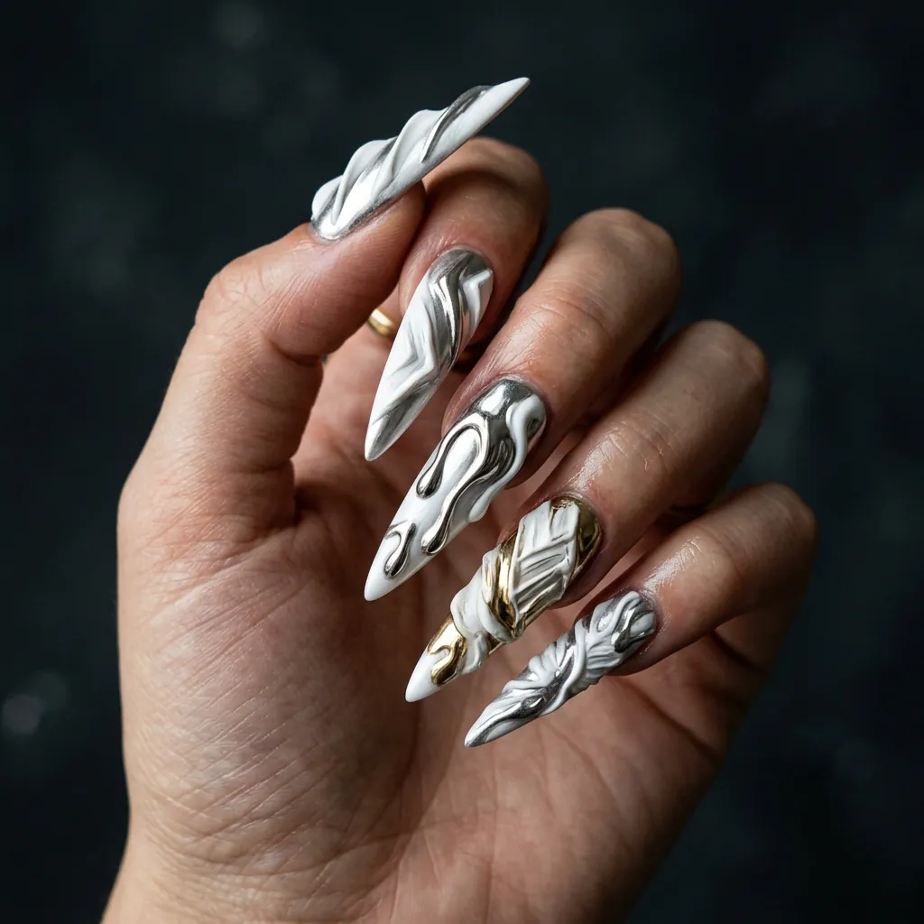 Abstract Sculptural Nails 3D Ideas