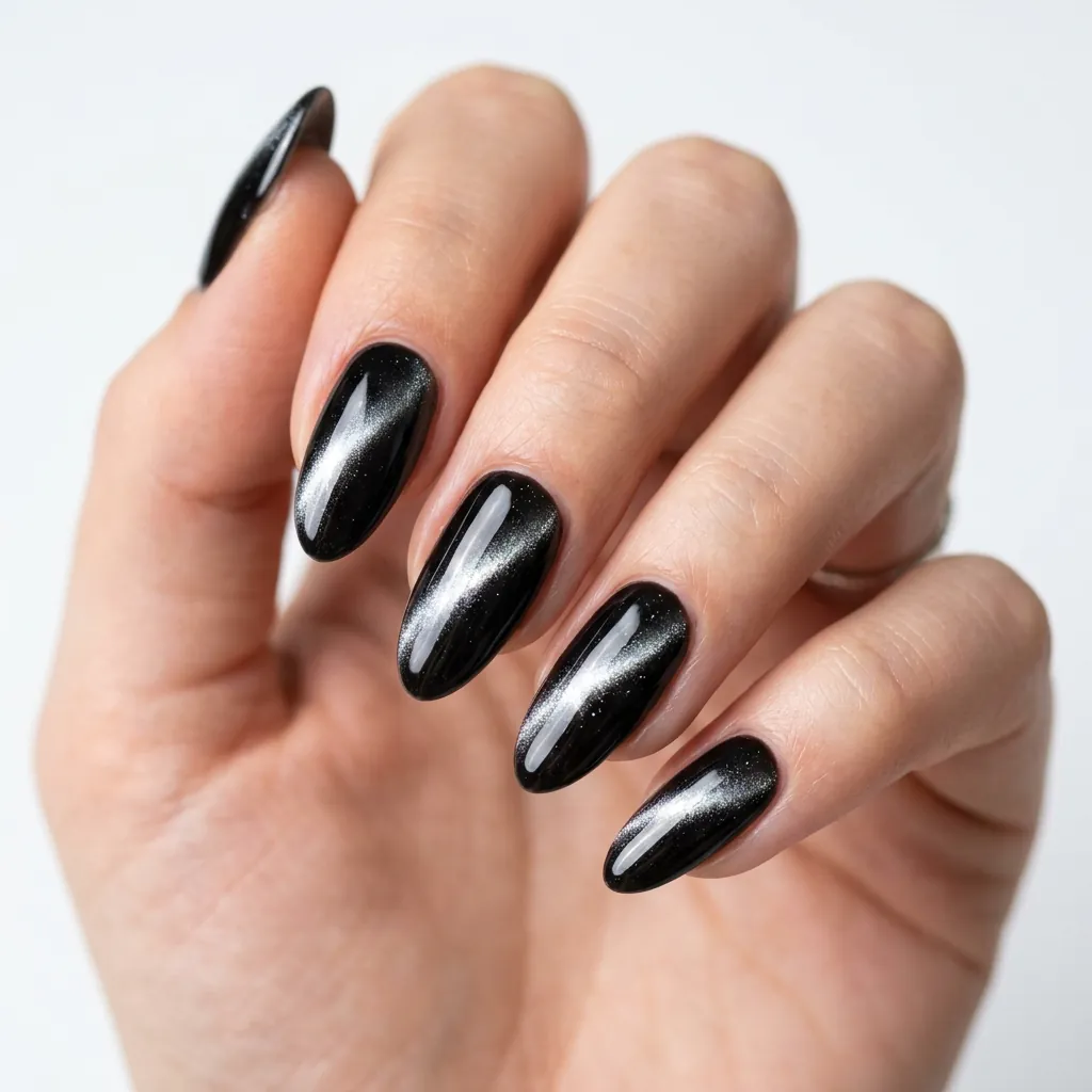 30 Nails Cat Eye Ideas:Stunning Looks To Try. 2 Black nails cat eye