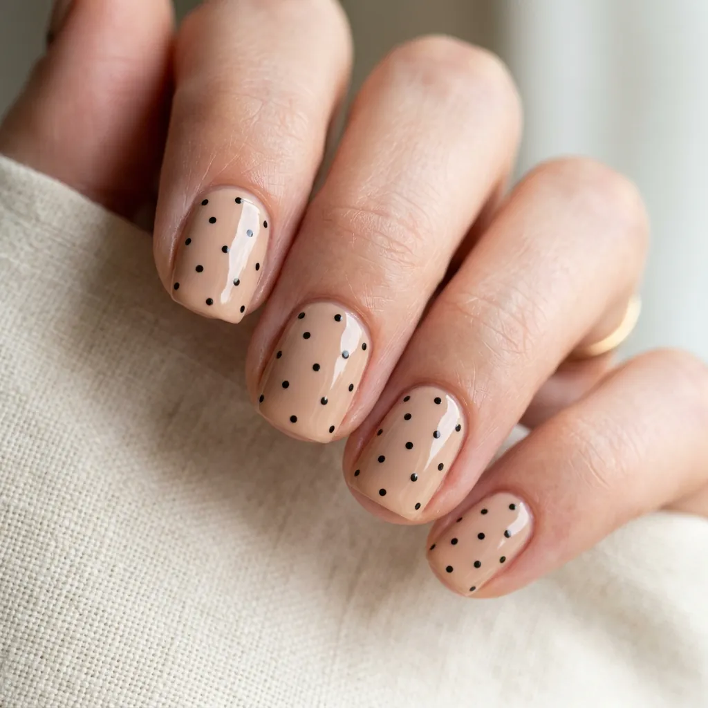 Tiny Black Polka Dots on Nude Base