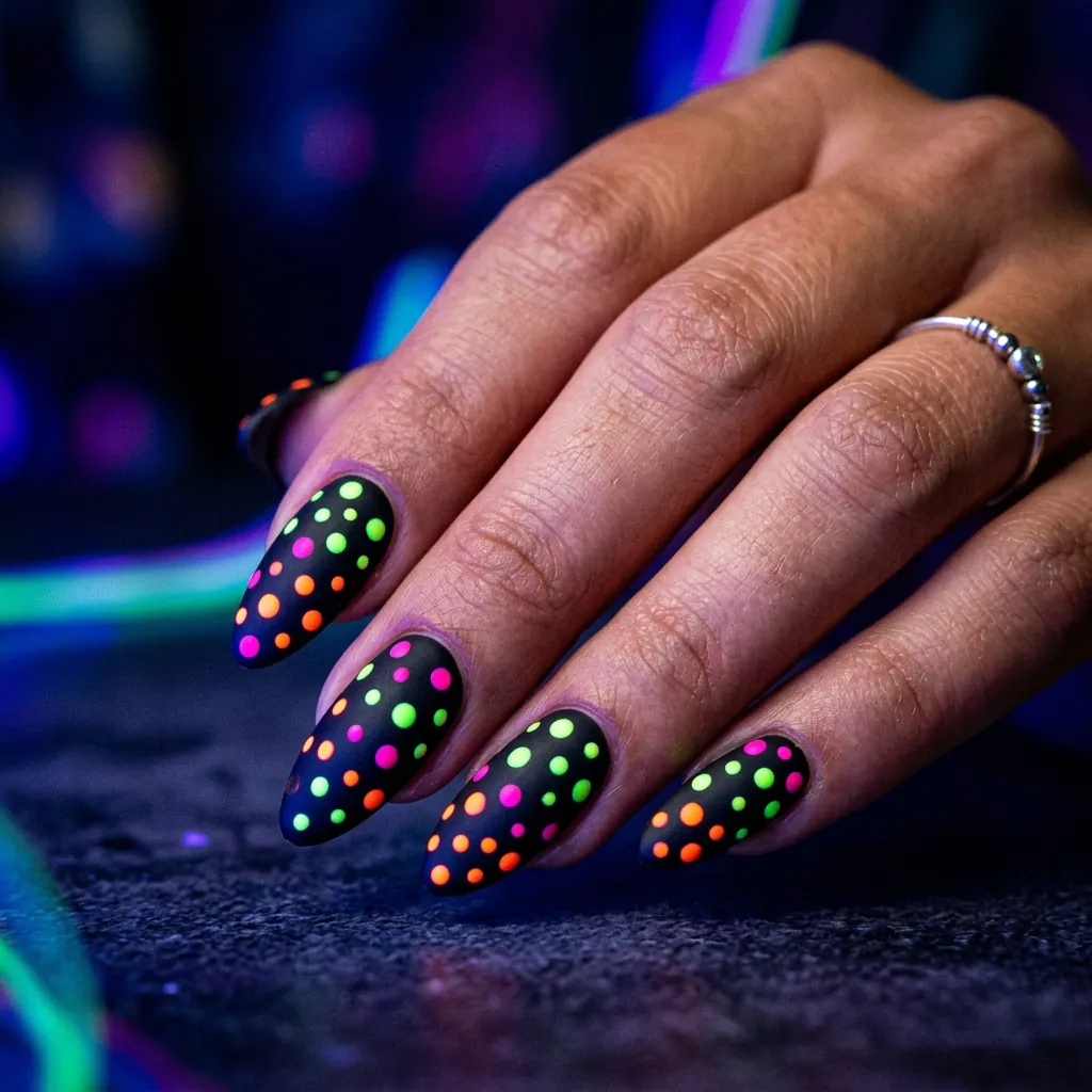 Bold Neon Dot Nail Art